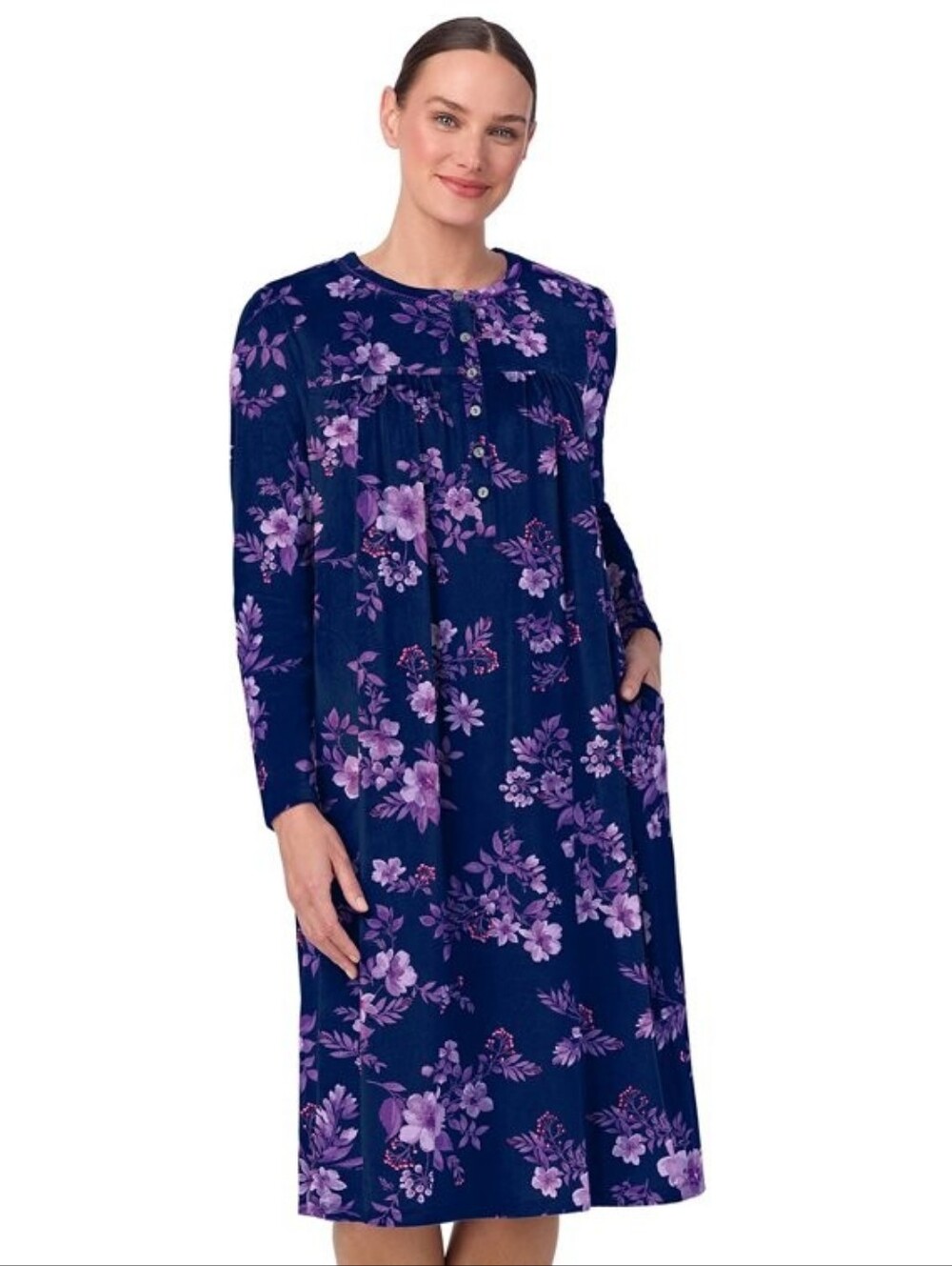 EUC Aria Purple Floral Fleece Nightgown Lounge Dress XL